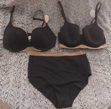 CONTURELLE SZ 12C 34C BRA AND BRIEF SET SPACER ROUND & HEART SHAPE BNWT BLACK