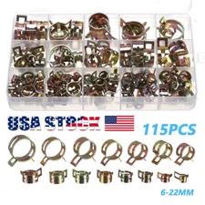 115PCS Hose Clamps Assortment Kit Steel Spring Clip Water Fuel Tube Air Pipe US