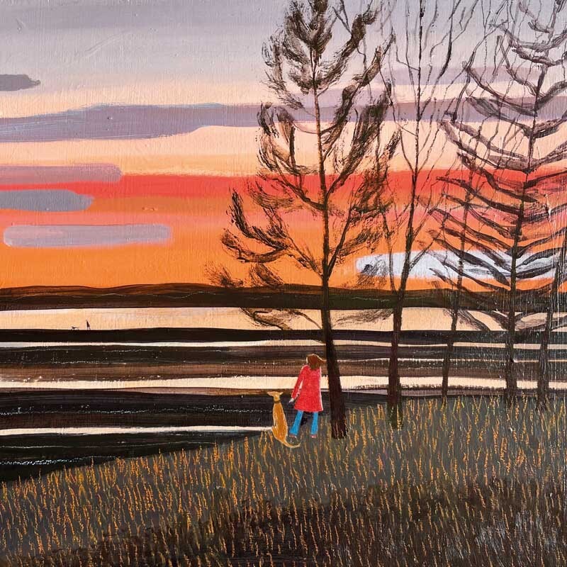 After the Flood - Art Blank Greeting / Birthday Card - Red Sky Sunset Dog Trees
