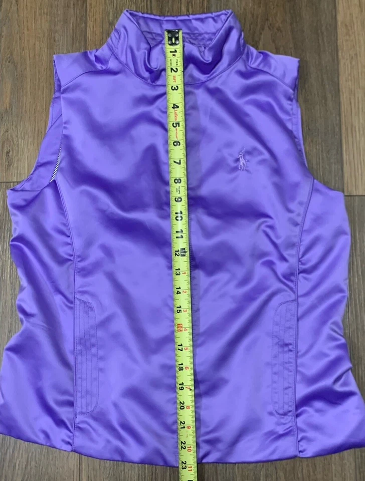 Chaleco Ralph Lauren Golf Cremallera Completa Para Mujer M Púrpura Satén Poni Logo Bolsillos Ventilados Foto 2 de 4