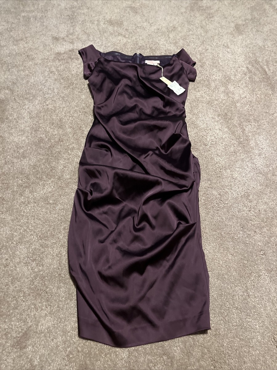 new yorker satin dress NWT Issue New York Sz 6 Eggplant Purple Ruched Satin Sleeveless Dress
