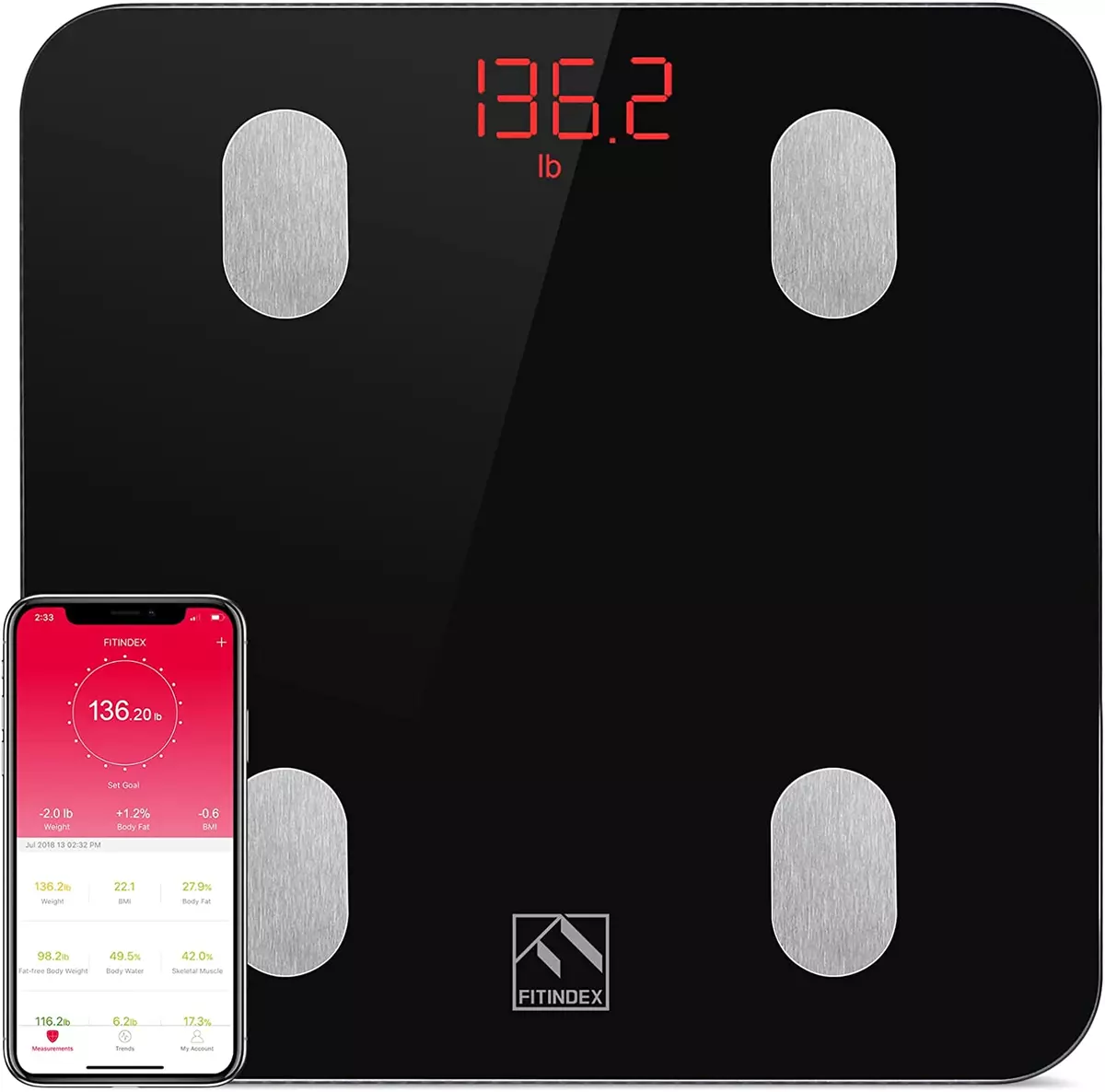 FITINDEX Bluetooth Body Fat Scale, Smart Wireless BMI Bathroom