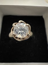 Vintage Art Deco Sterling Silver Sz 7.75 Engagement Ring Round Solitaire CZ