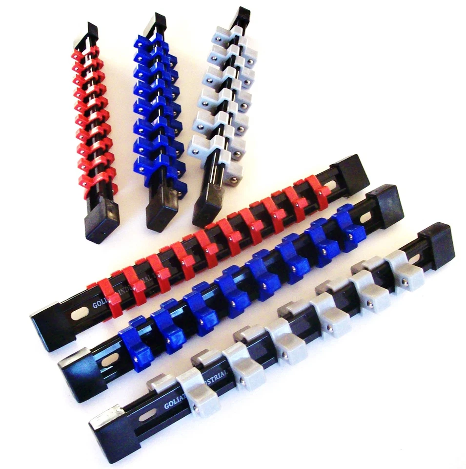 GOLIATH INDUSTRIAL TOOL 6PC GOLIATH INDUSTRIAL ABS DOUBLE SIDED SOCKET RAIL HOLDER ORGANIZER 1/4 3/8 1/2