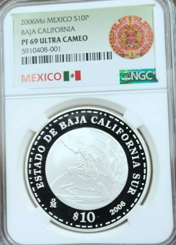 2006 MEXICO SILVER 10 PESOS BAJA CALIFORNIA NGC PF 69 ULTRA CAMEO RARE GEM