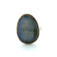 Vintage Faceted Moonstone, Sterling Silver Ring Sz. 7.25