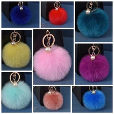 Cute Rabbit Keychain Faux Fur Ball PomPom Key Chain Purse Decor Charm Fluff Ear