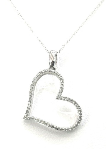 0.20ct Sideways Heart Diamond Pendant Feminine petite 14k white Gold Free Chain - 第 1/4 張圖片