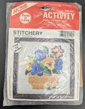 Vintage - 1980 McNiell Needlework - Pansy Basket 1550 5"x5" - Retro Flower Art
