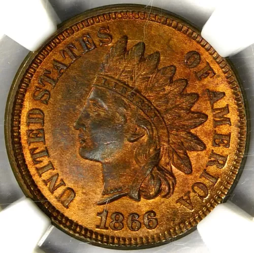 🔥❤️‍🔥❤️🤎🔥😍NGC MS65 RB 1866 INDIAN HEAD CENT