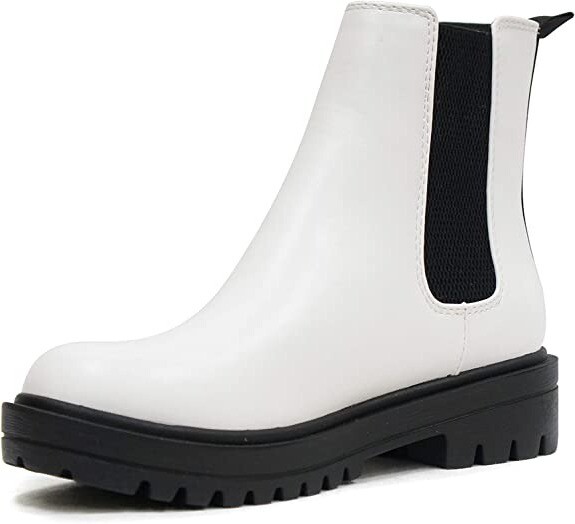 Botas al tobillo Soda Pilot blancas con plataforma gruesa punta redonda tacón ancho