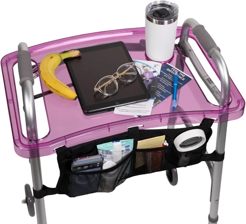 Transparent Walker Tray with Cup Holder + Detachable Bag - Premium Mobility Aid - Image 3 of 4