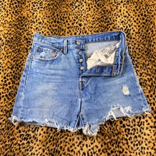Levis Premium 501 Original High Rise Distressed Denim Shorts Light Wash 26