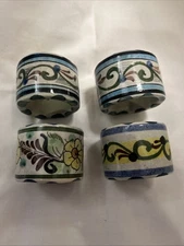 Ken Edwards El Palomar Blue Floral Napkin Rings Mexican Pottery Mid Century Set