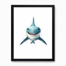 Cartoon Watercolour Great Hammerhea Framed Wall Art Poster Canvas Print Picture