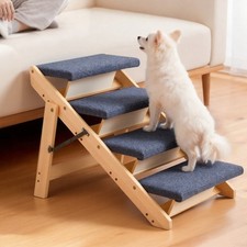 4 Step Wood Pet Stairs Foldable Dog Ladder for Bed Sofa Car Stable Ramp Steps