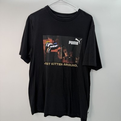 Puma Just Kitten Around Photo Graphic T-Shirt Black 80% Cotton Crewneck