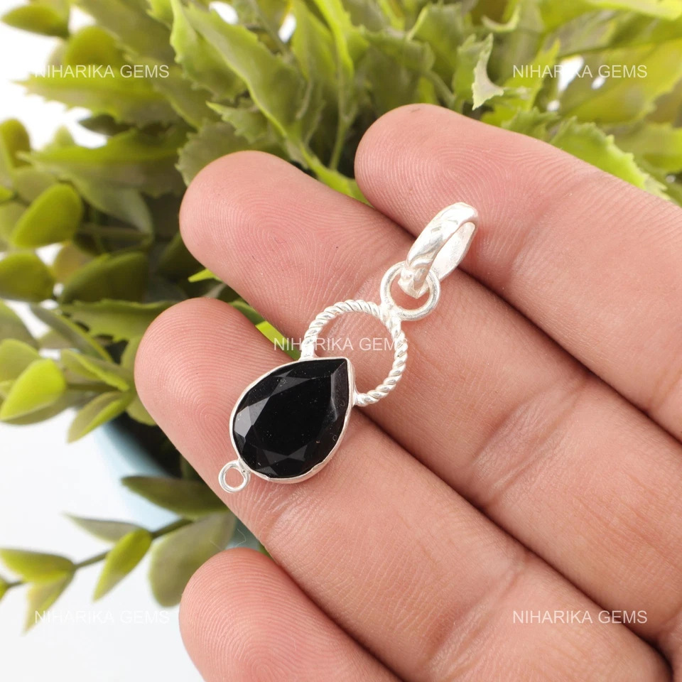 Onice Nera Gemma 925 Argento Sterling Nozze Natale Alla Moda Ciondolo Gioielli - Immagine 4 di 4