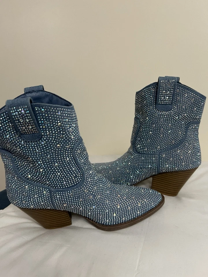 Forever River Denim Azul Gema/Bling Vaquero Western Botines Mujer 6 1/2 Foto 2 de 4