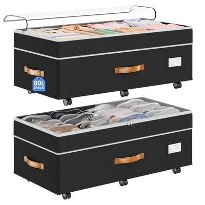 Adjustable Underbed Storage Containers 2Pack 80L Height Adjustable Bed Storage