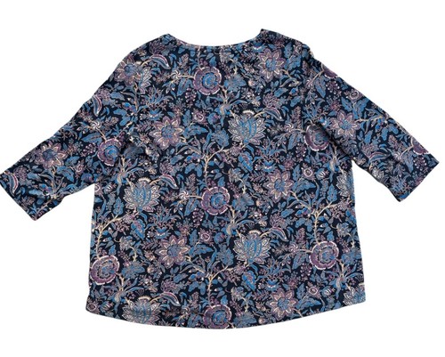 Peruvian Connection Women Floral Top Size XL Boho Scoop Neck 3/4 Sleeve Stretch - Picture 3 of 5