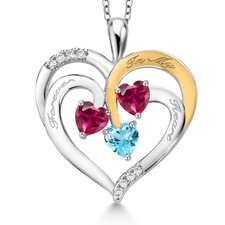 1.75 Ct Heart Shape Red Created Ruby Rhodium Plated Pendant with Chain