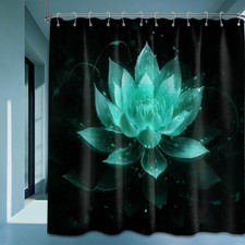 Black and Teal Shower Curtain Turquoise Aqua Peacock Blue Lotus Flower Shower...