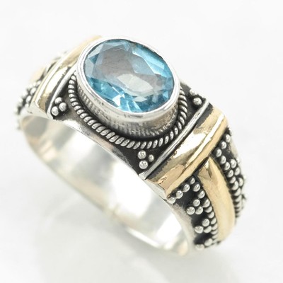 Blautopas Sterlingsilber Ring goldfarben Größe 5 1/2