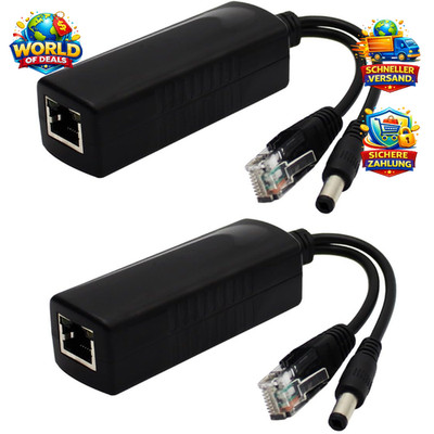 PoE Splitter 2-Pack DC 12V 10/100Mbps IEEE 802.3af für IP Kamera Router VoIP