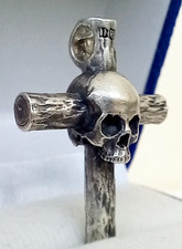 Handcrafted Sterling Silver Pendant 92 Sculls & Cross Heavy Biker Gothic Jewelry