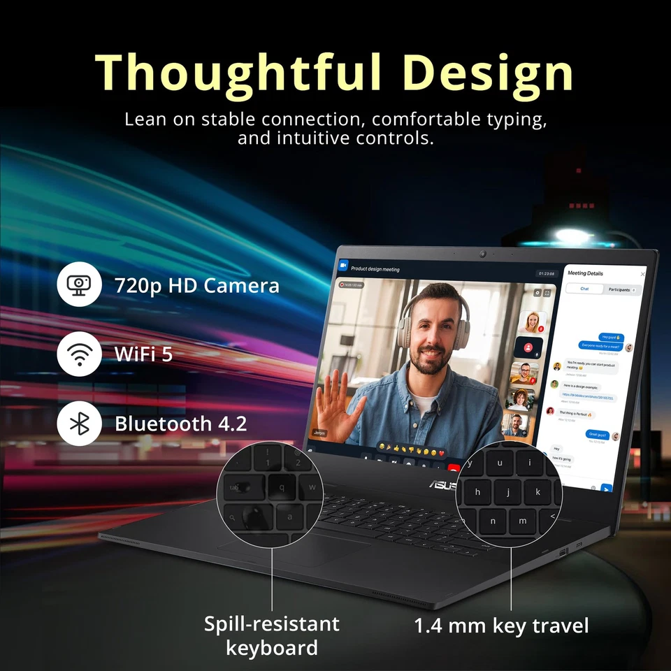 ASUS Chromebook 156 FHD Intel Celeron 4GB RAM 64GB eMMC Black Laptop - Image 4 of 4