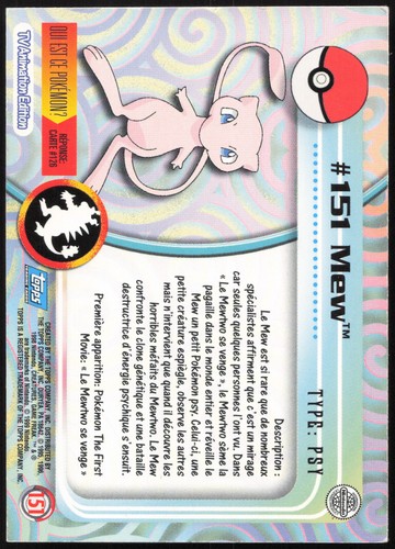 Carte Pokémon Mew #151 TOPPS Série 2 Français - Picture 2 of 2