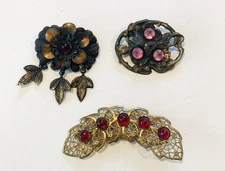 Vintage lot 3 Edwardian -1920s art nouveau pins brooch repousse
