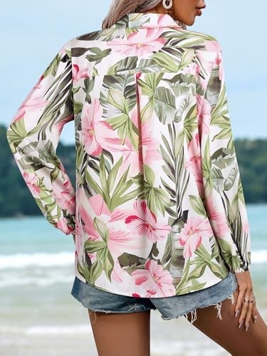 ZXZY Women's Hawaiian Shirts Long Womens Sleeve Tropical Tops