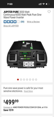 #ad *NIB** Jupiter PURE 3000 Watt Pure Sine Wave Inverter with Transfer Switch Black $220.00
