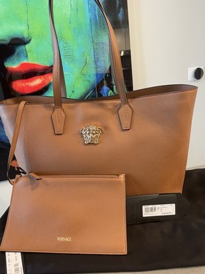 Versace Gold Medusa Calf Leather Brown Tote Bag 1015533 NWT $1875