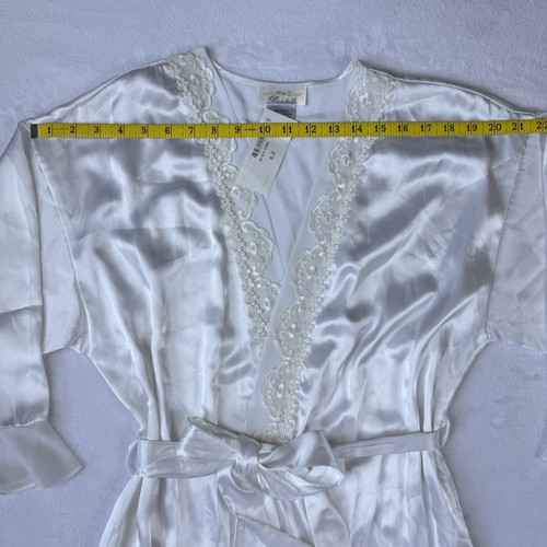 Vintage NWT Dentelle Robe S White Satin Bridal Long Flutter Lace Trim Wrap Tie - Picture 5 of 24
