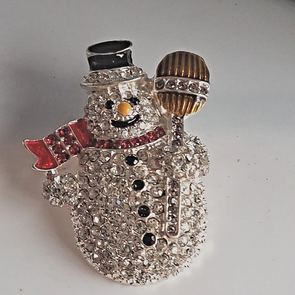 Snowman Brooch Pin – Clear Crystal Rhinestone Christmas Winter Holiday 2" - Image 3 of 4