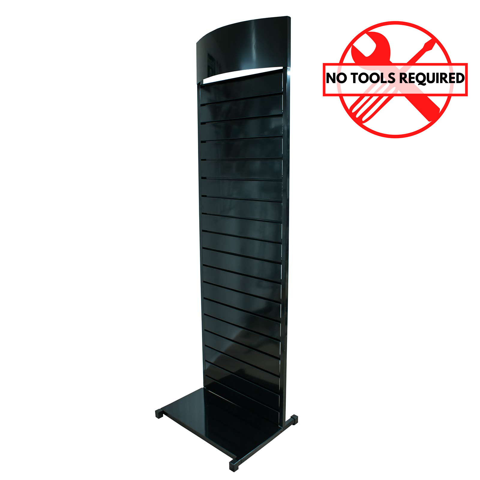 Metal Slatwall Display Retail Mobile Stand with Bowed Header in Black + 20 Hooks