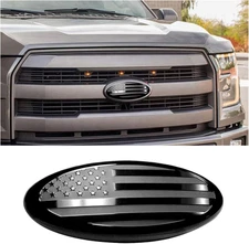 Front Grille US Flag Emblem, 7 Inch Oval Rear Tailgate 7'', Black 