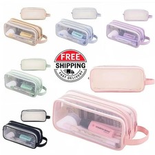 Large Capacity Clear Mesh Pencil Case Stationery Storage Pen Bag Boys Girls
