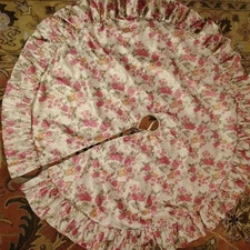 Vintage Pink & Gold Floral Handmade CHRISTMAS TREE SKIRT 50" Holiday