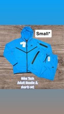 Nike Men's Aqua Blue Tech Fleece Hoodie Shorts Set 2-Piece Size Small