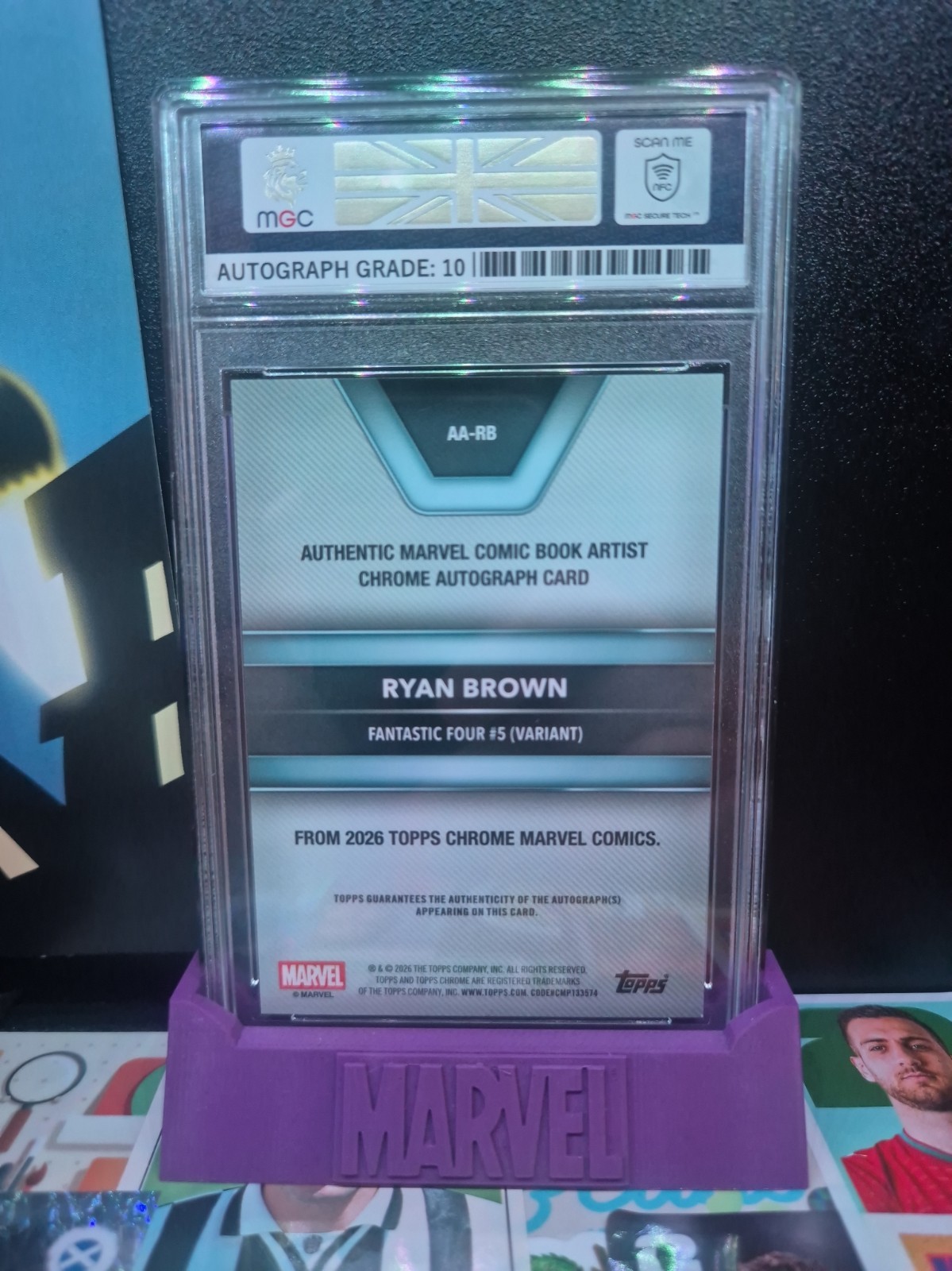 2026 Topps Chrome Marvel Dr Doom Ryan Brown Artist Auto GOLD Refractor /50 Mgc 9 view 2