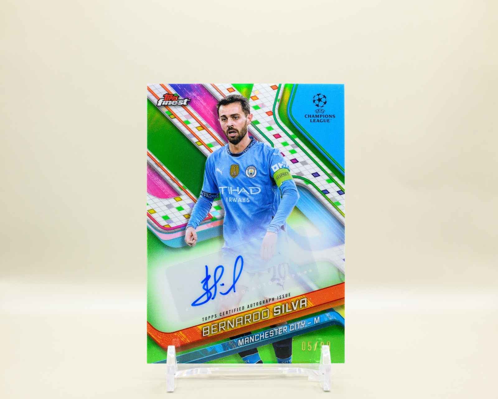 2024-25 Topps Finest UEFA Bernardo Silva Neon Green Auto /99 Man City Portugal