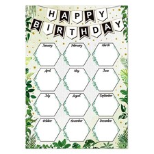 Fsaoor Birthday Chart for Classroom - Boho Greenery 16.5"L x 11.8"W, Green