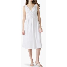 Steve Madden Dress Bead Detail White Smock Waist Cotton Midi Size XL NEW