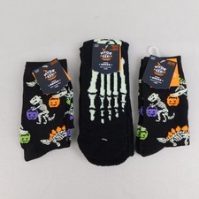 3pc Lot Adult Halloween Skeleton Crew Socks Glow in the Dark 6350