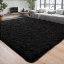 Luxurious Plush Black Area Rug 4x6 ft - Fluffy Non-Shedding Comfort