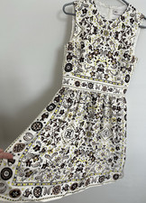 Tory Burch Pisces Dream-Print Silk Satin A-Line Knee Dress Pockets Zip 4